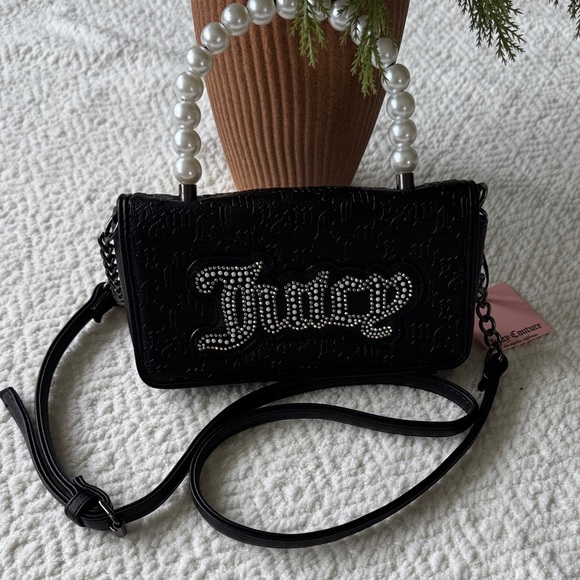 NWT Juicy Couture Black Mini Bag with Pearl Handle - Picture 1 of 9